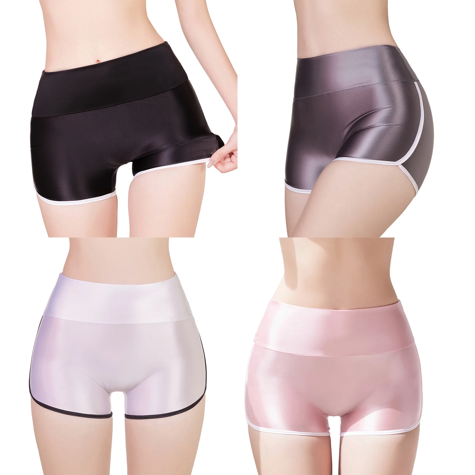 

Womens Semi See-through Mini Shorts Underwear High Waist Tight Fitting Shorts Glossy Gymnastic Yoga Beach Swimswear Shorts