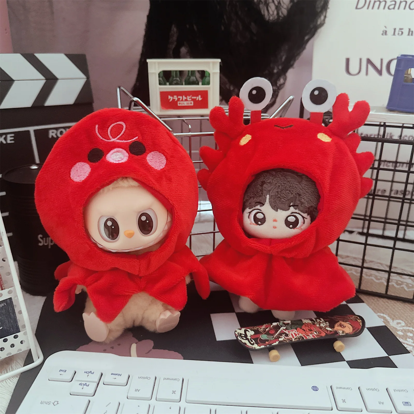 

10cm Cute Plush Doll Clothes Kawaii Soft Fluffy Red Octopus Crab Shawl Coat Dress Up Idol Doll Kids Fans Girls Collection Gifts