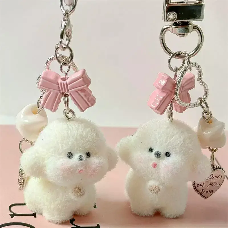 Niedlicher Cartoon-Tierfigur Bär Welpen Schleife Perlen Schlüsselanhänger Anhänger Rucksack-Ornament Taschenanhänger Handykette Paar-Geschenk