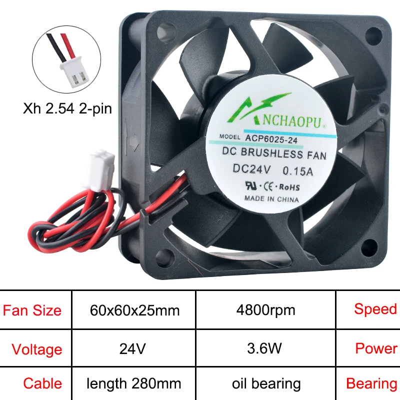 ACP6025 6 ซม.60 มม.Axial Flow พัดลม 60x60x25 มม.พัดลมระบายความร้อน DC5V/12 V/24 V 2-Pin สําหรับ Charger แหล่งจ่ายไฟแปลงความถี่