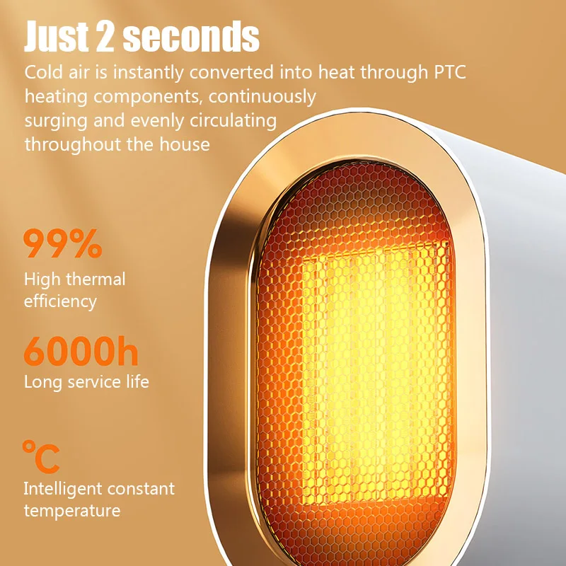 Portable Electric Fan Heater1200W For Home Destop Office Living Room Bedroom PTC Ceramic Rapid Heating Winter Air Blower Warmer