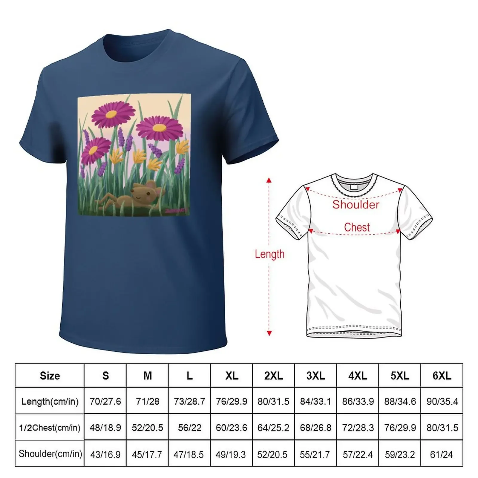 mouse among flowers T-shirt plain customs vintage clothes mens cotton t shirts