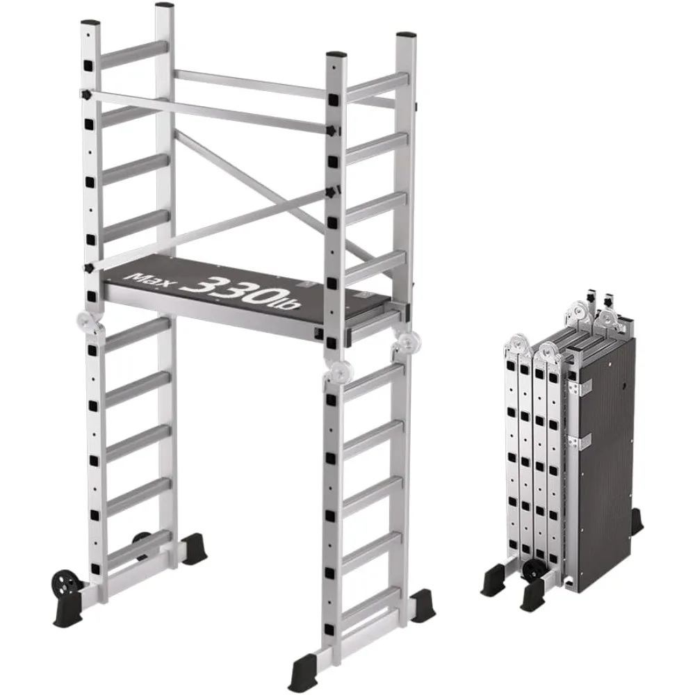 Scaffolding, Foldable Scaffolding Ladder, Multipurpose Rolling Scaffolding Work Platform, Scaffold Tower,Ladder Stool Work Bench