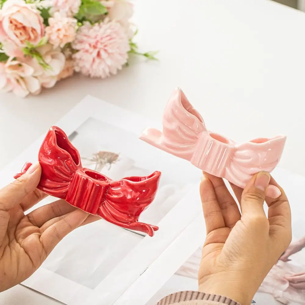 

Minimalist INS Ceramic Bow Candle Holder Romantic Unique Long Candle Candlestick Creative Elegant Candle Stands Home Room Decor