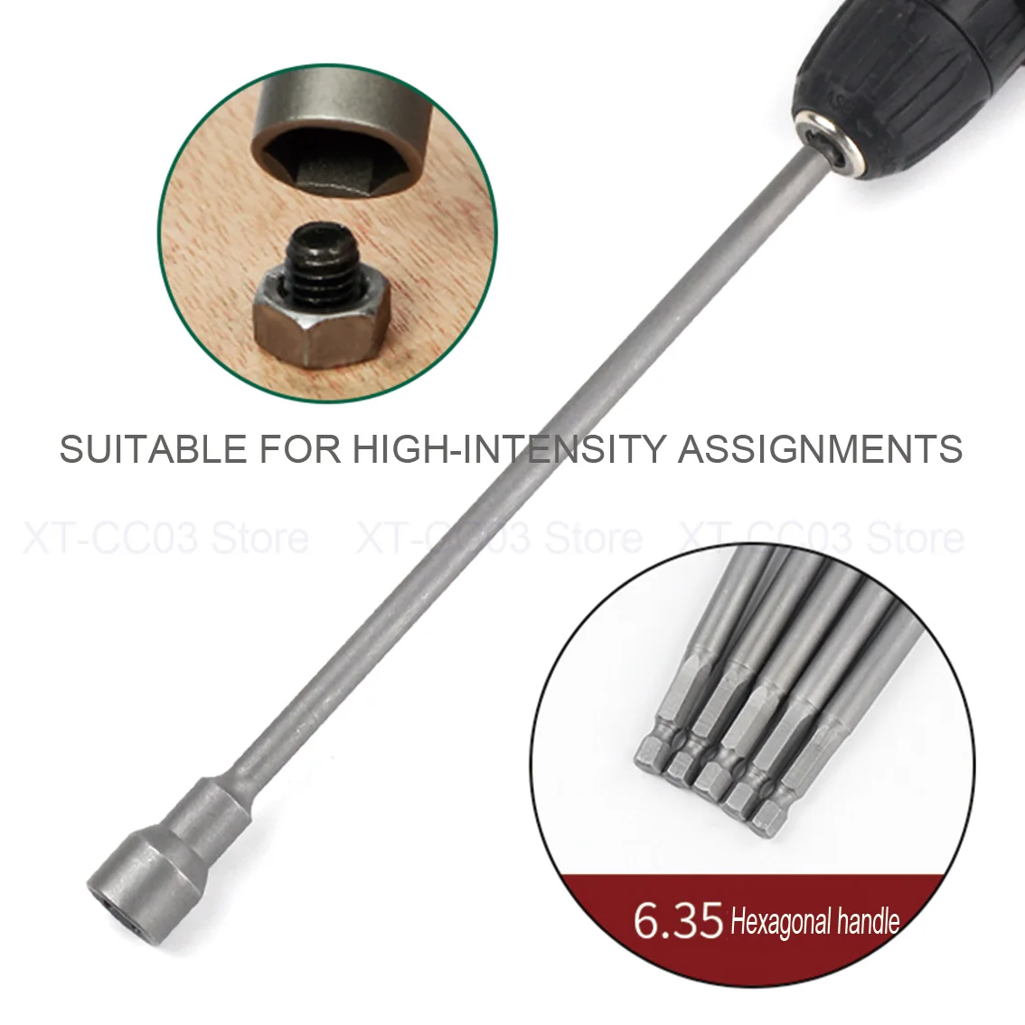 1Set 200mm Extended Batch Hexagonal Sleeve Caliber 5.5-14mm Shank 1/4