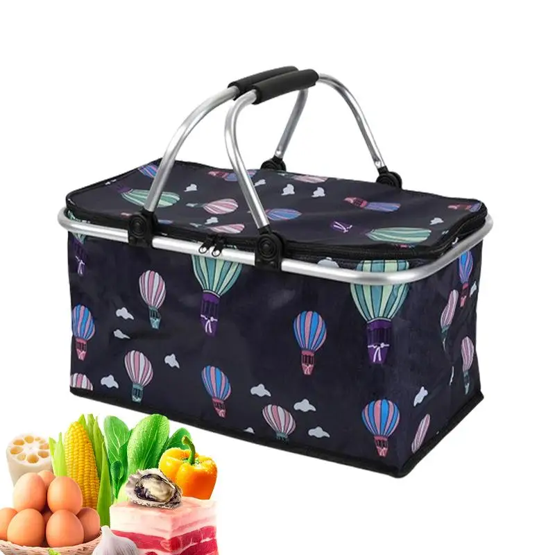 

Beach Picnic Basket Outdoor Picnic Basket 30L Portable Cooler Oxford Cloth Picnic Bag With Handle Empty Camping Basket For