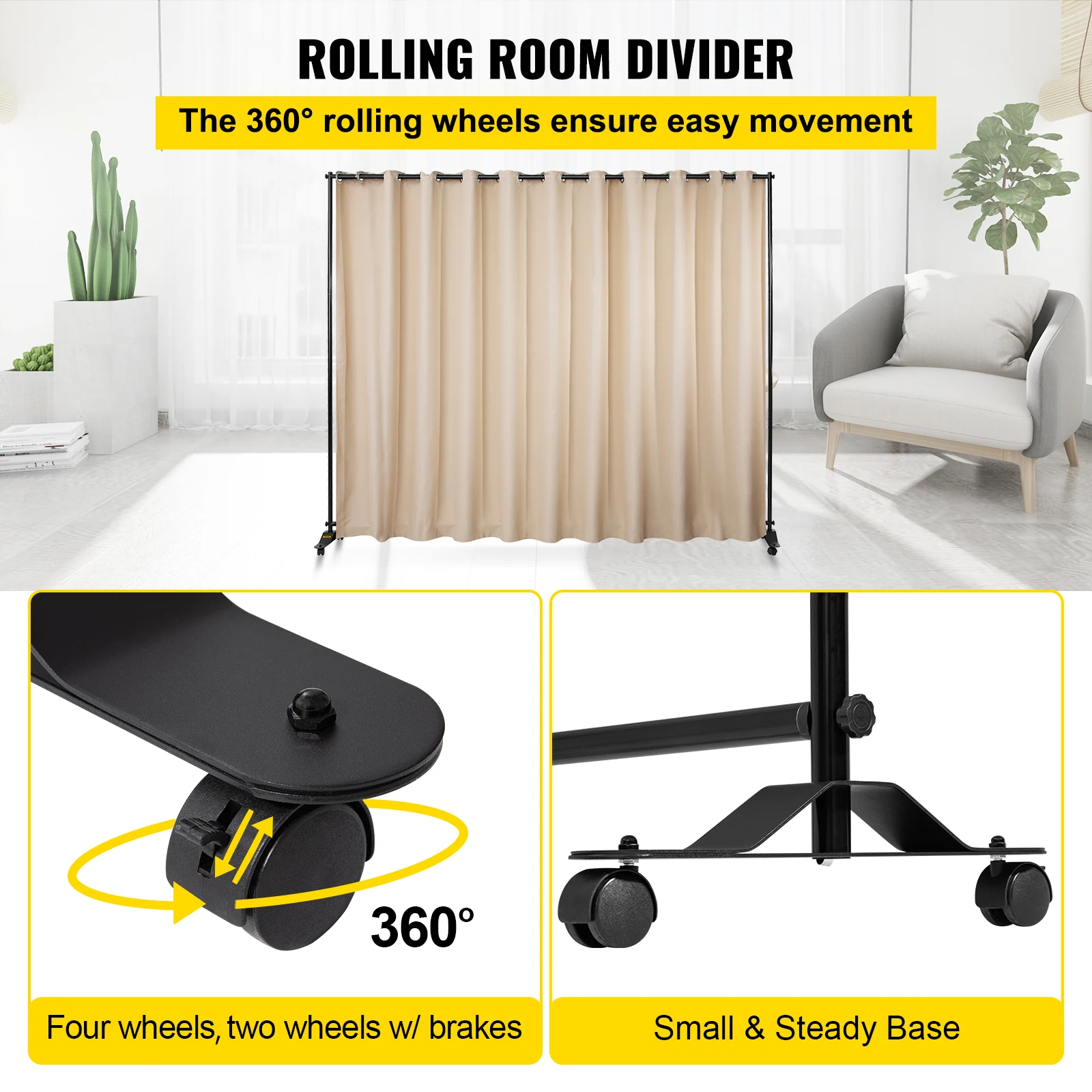 VEVOR Room Divider Kit 8 ft x 10 ft 4 ruote girevoli supporto per divisore per tende telaio in lega di alluminio tenda oscurante e portatile