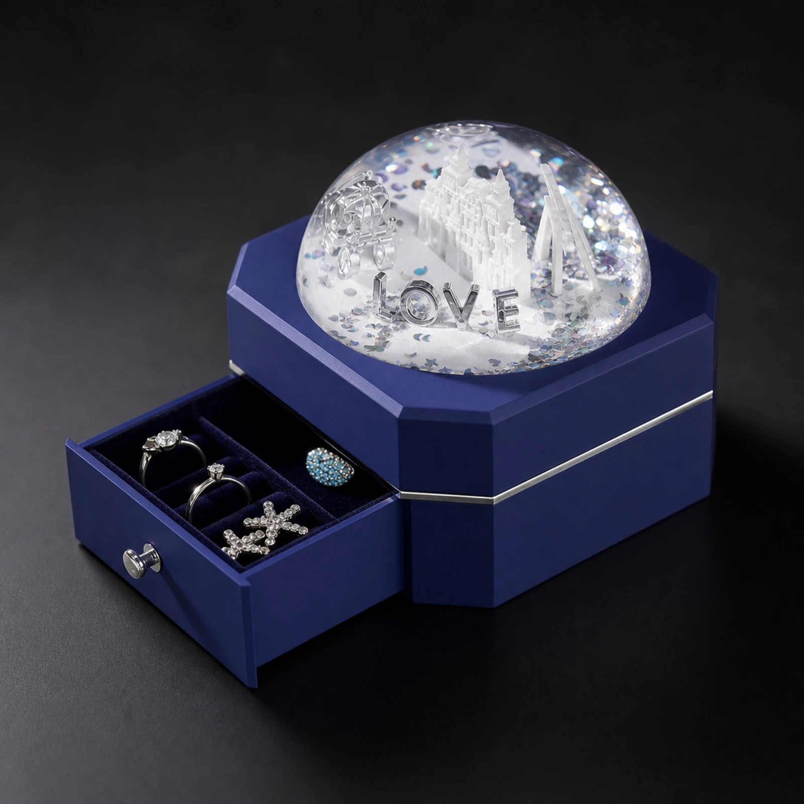 Octagonal Jewelry Box Divided Jewelry Box with Drawer Tabletop Organizer Clear Transparent for Girls, Vanity, Dresser