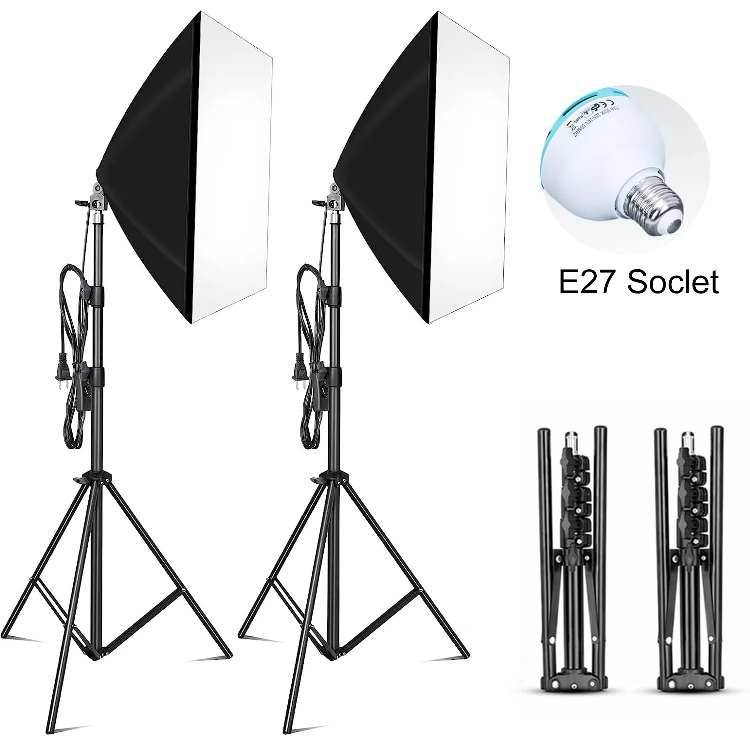 Photography Softbox Lighting Soft Box With 2mTripod E27 Photographic Bulb Continuous Studio Light System for Video Recording