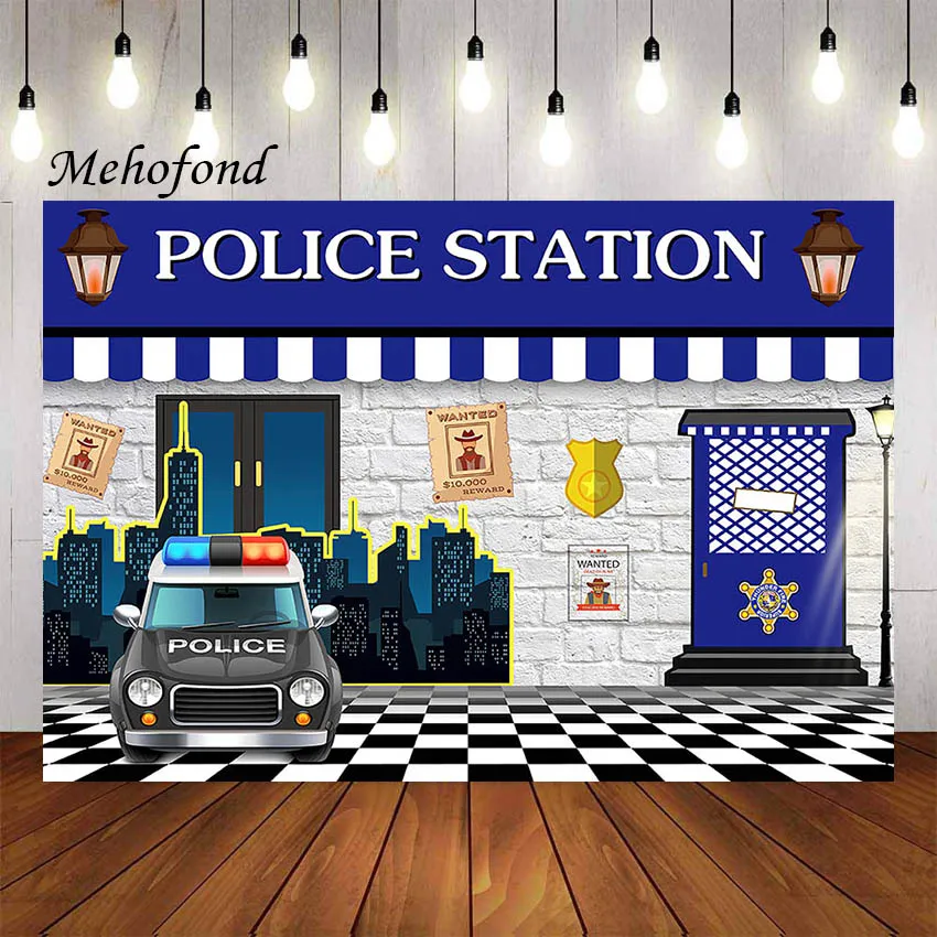 Mehofond Photography Background Police Station Policeman Car  Brick Wall Kid Boy Birthday Party Decoration Backdrop Photo Studio