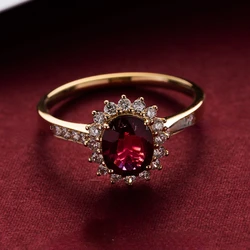 Trumium 925 Silver Vintage Gemstone Ring Red 5A Zirconia rings for women 18K Gold Plated Engagement Wedding Band Stud Earring