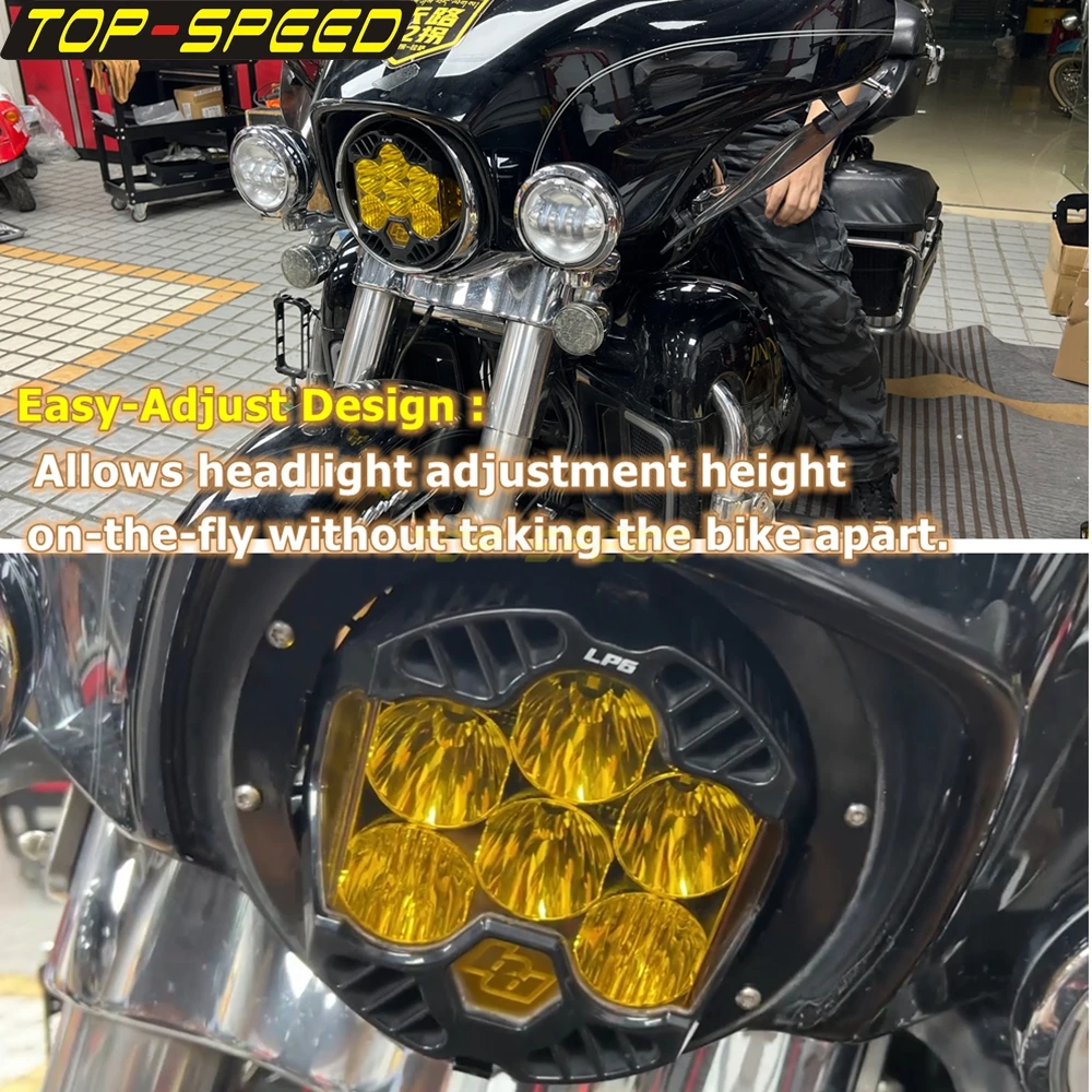 Refit 7 inch Shark Demon 2 LP6 Baja Headlight Mount Ring Bracket For Harley Touring CVO Street Glide Road King Tri Glide 1999-23