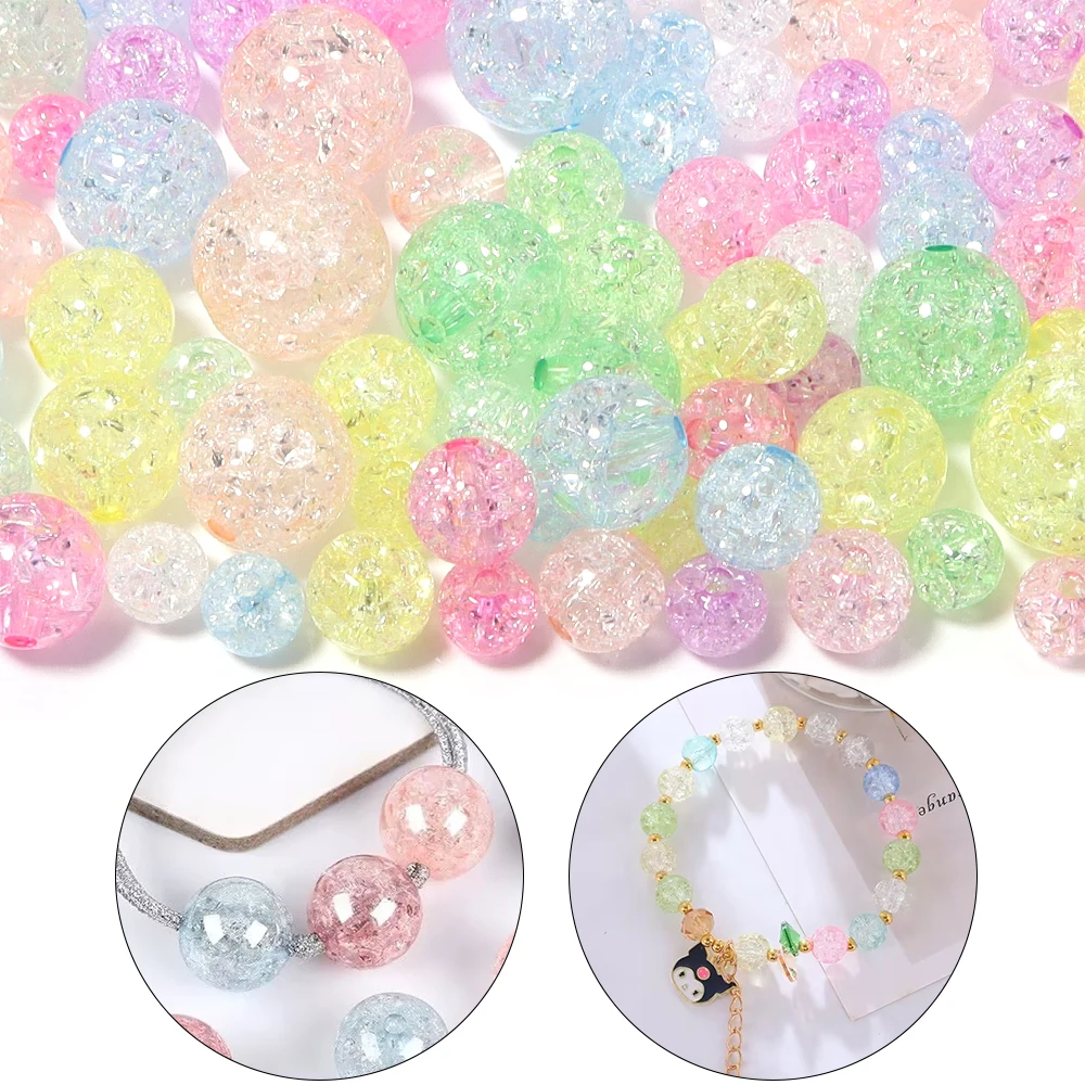 20-100pcs 8/10/12/14/16mm Cracked Acrylic Beads Candy Color Mixed Round Loose Beads For DIY Jewelry Making Bracelets Necklace image 4