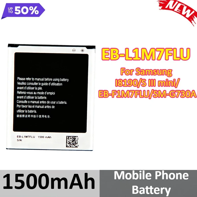 

1500mAh EB-L1M7FLU Battery For Samsung I8190/S III mini/EB-F1M7FLU/SM-G730A Mobile Phone Battery