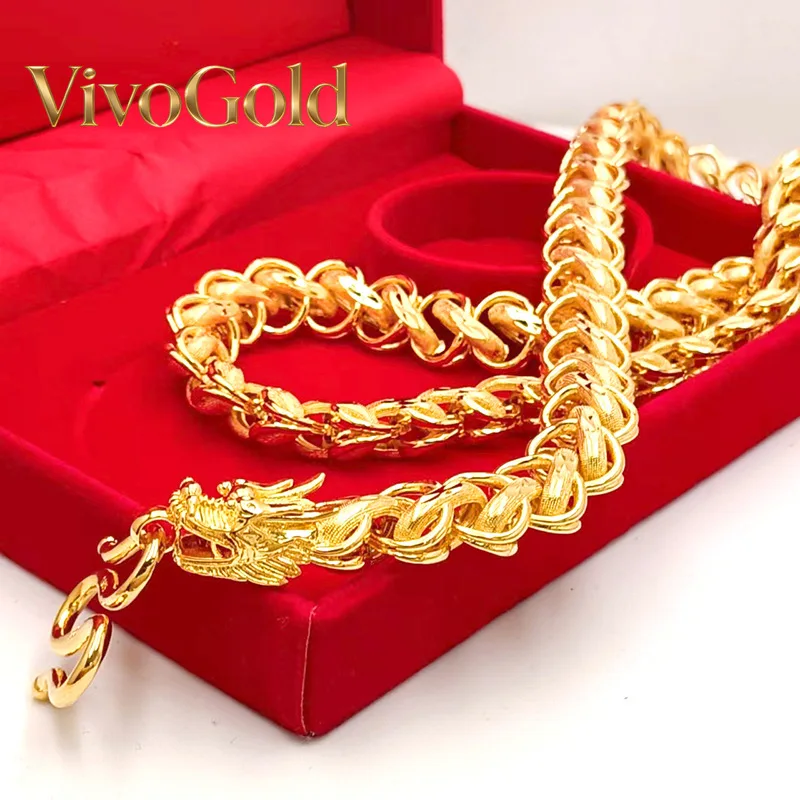 

Золотая цепочка VivoGold9999 24K из настоящего золота, тайское колье, брутальное мужское модное украшение, в том же стиле