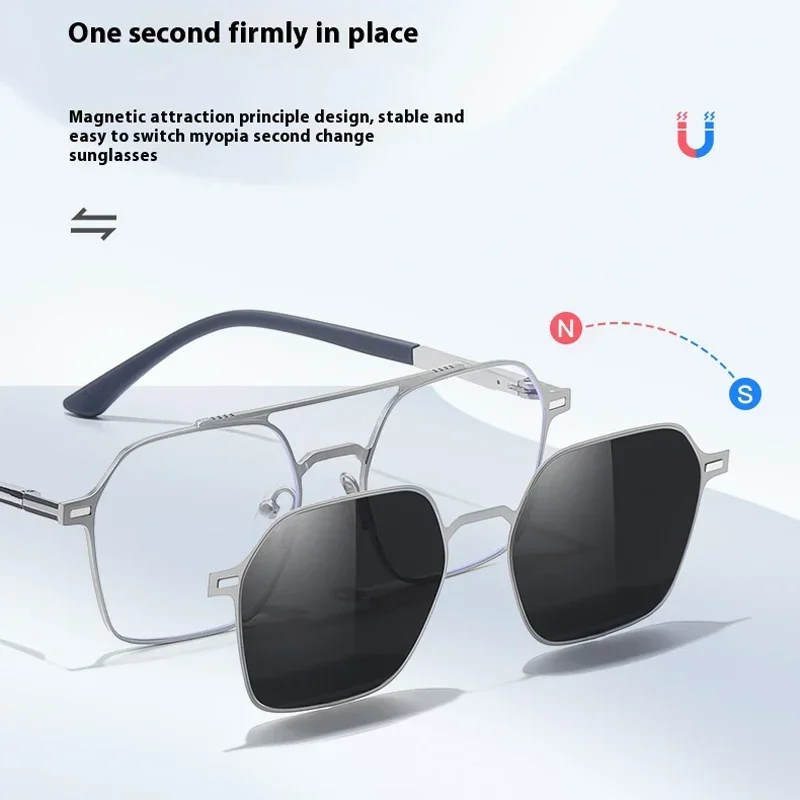 

XUKA 3AluminumpMyopia Sunglasses Big Frame Custom Polarized Men Women in 1 Optics Glasses -0.50 to -1 Magnesium Magnetic Cli