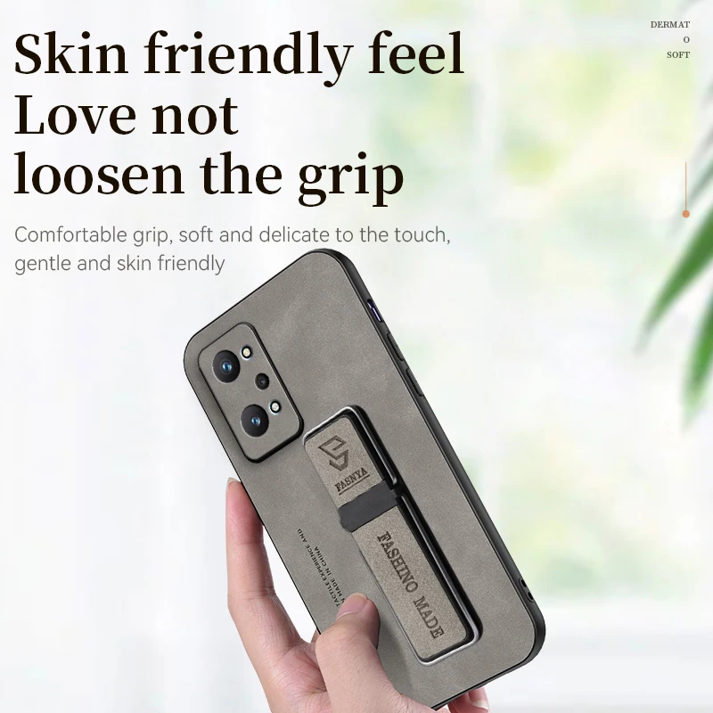 Shockproof Soft Phone Case for Realme GT 2 3 Luxury Matte Slim Back Cover with Holder for Realme GT Neo 2 3 3T Leather Case