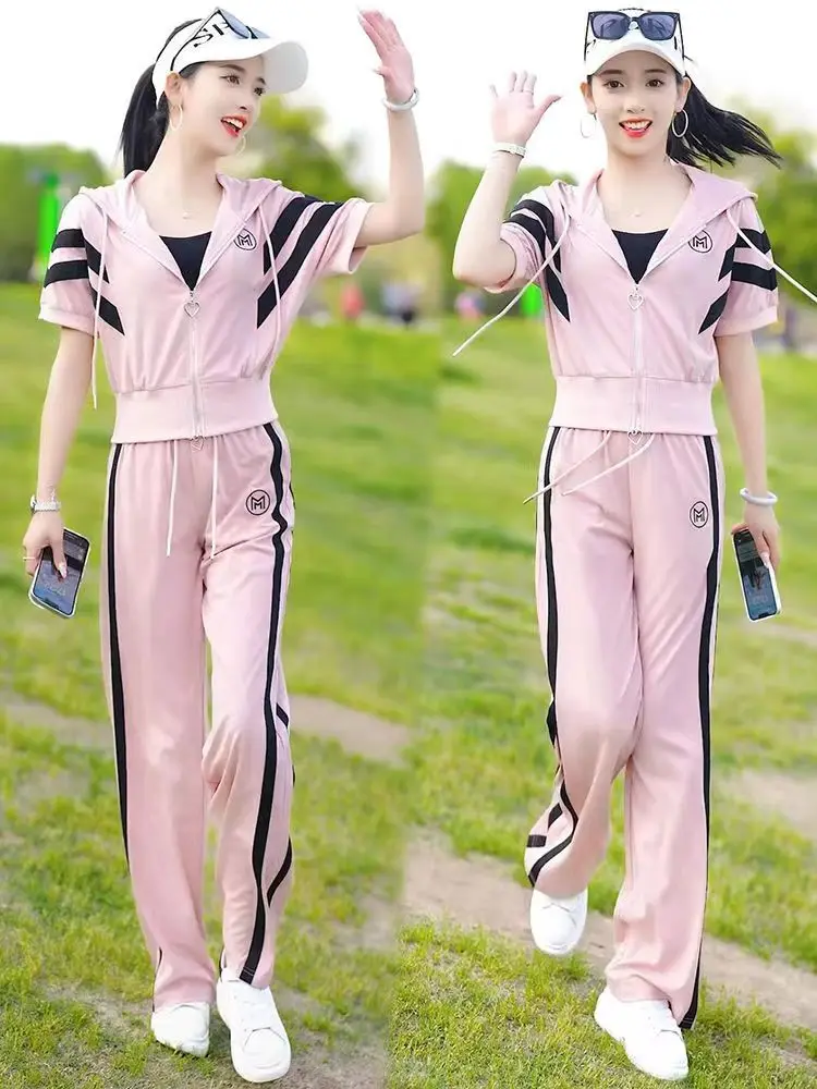 Fashion Casual Set for Women's 2024 Summer New Loose and Stylish Sportswear with Wide Leg Pants Two-piece Set