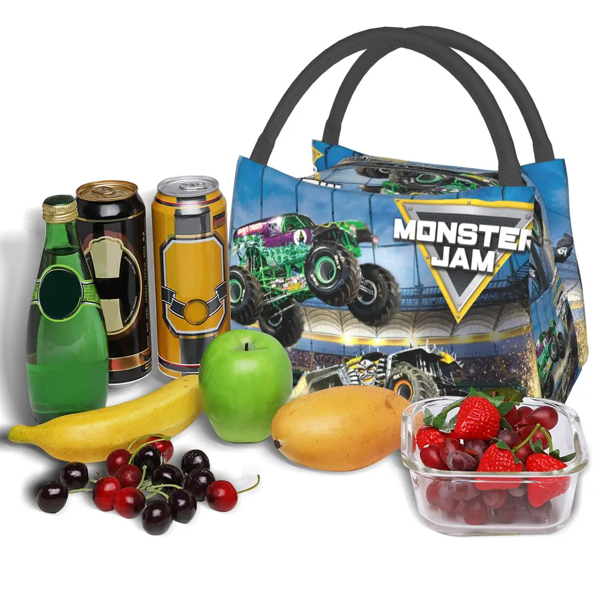 Borse per il pranzo classiche con motivo Monster Jam Scatola Bento isolata Borsa per il pranzo riutilizzabile Borse da picnic Borsa termica più fresca per donna Bambini