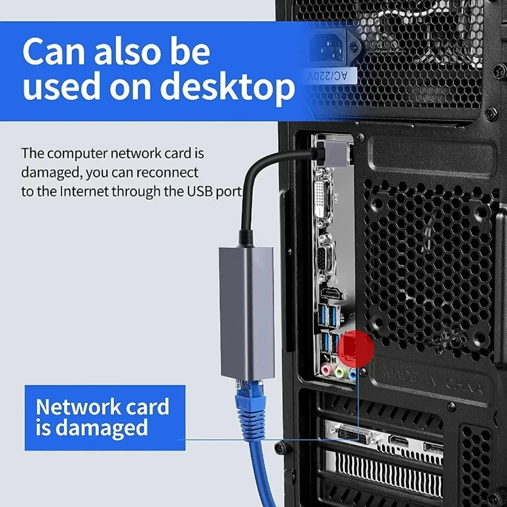 USB Type C Adapter 1000Mbps Ethernet Adapter Anti-slip Design Network Card Aluminum Shell Network Lan Adapter for Internet Cable