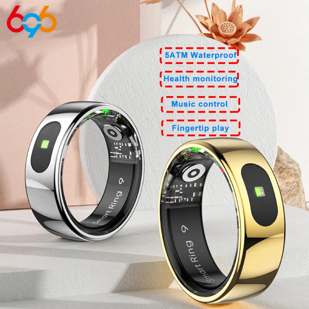 Smart Ring Men Women Fashion 5ATM Waterproof Heart Rate Temperature Blood Oxygen Sports Information Reminder Music Control Rings