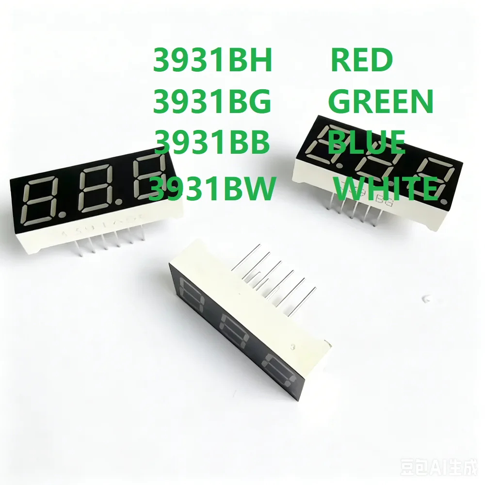 10PCS 3931BH 3931BB 3931BG 3931BW 0.39 Inch Common Anode 12Pin Three Digit Seven Segment Led Display Tube Red Blue Green White