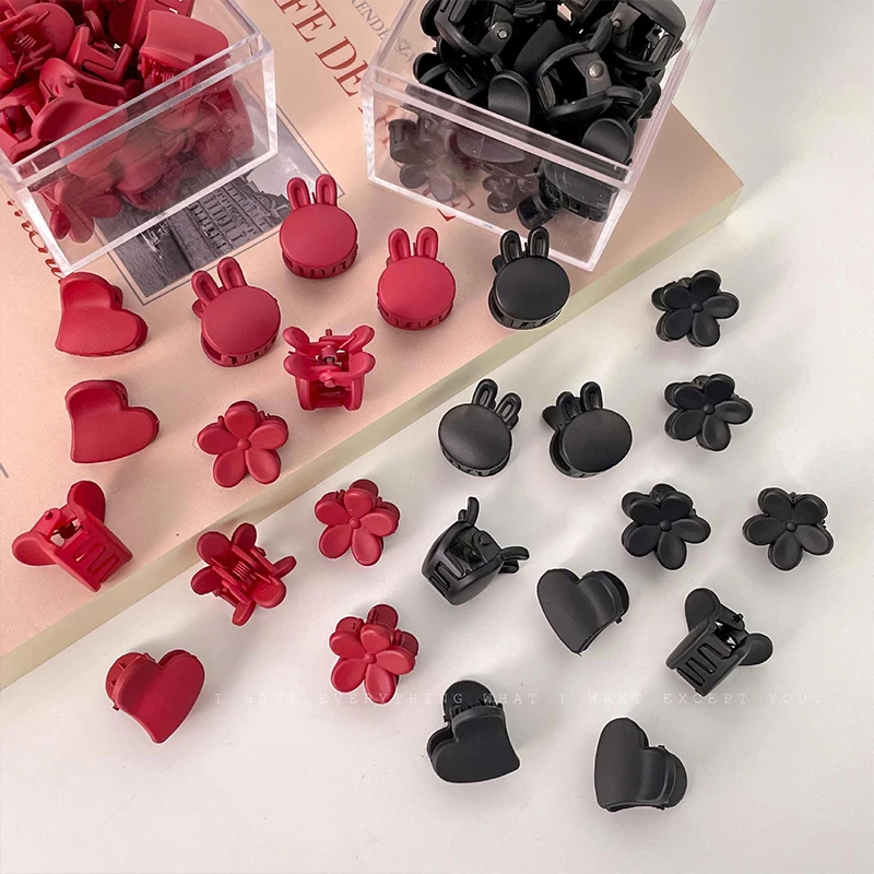 5Pcs Black Red Heart Rabbit Flower Small 1.5cm Matte Hair Claw Side Bangs Clip For Kids Girl Child Styling Tool Hair Accessories