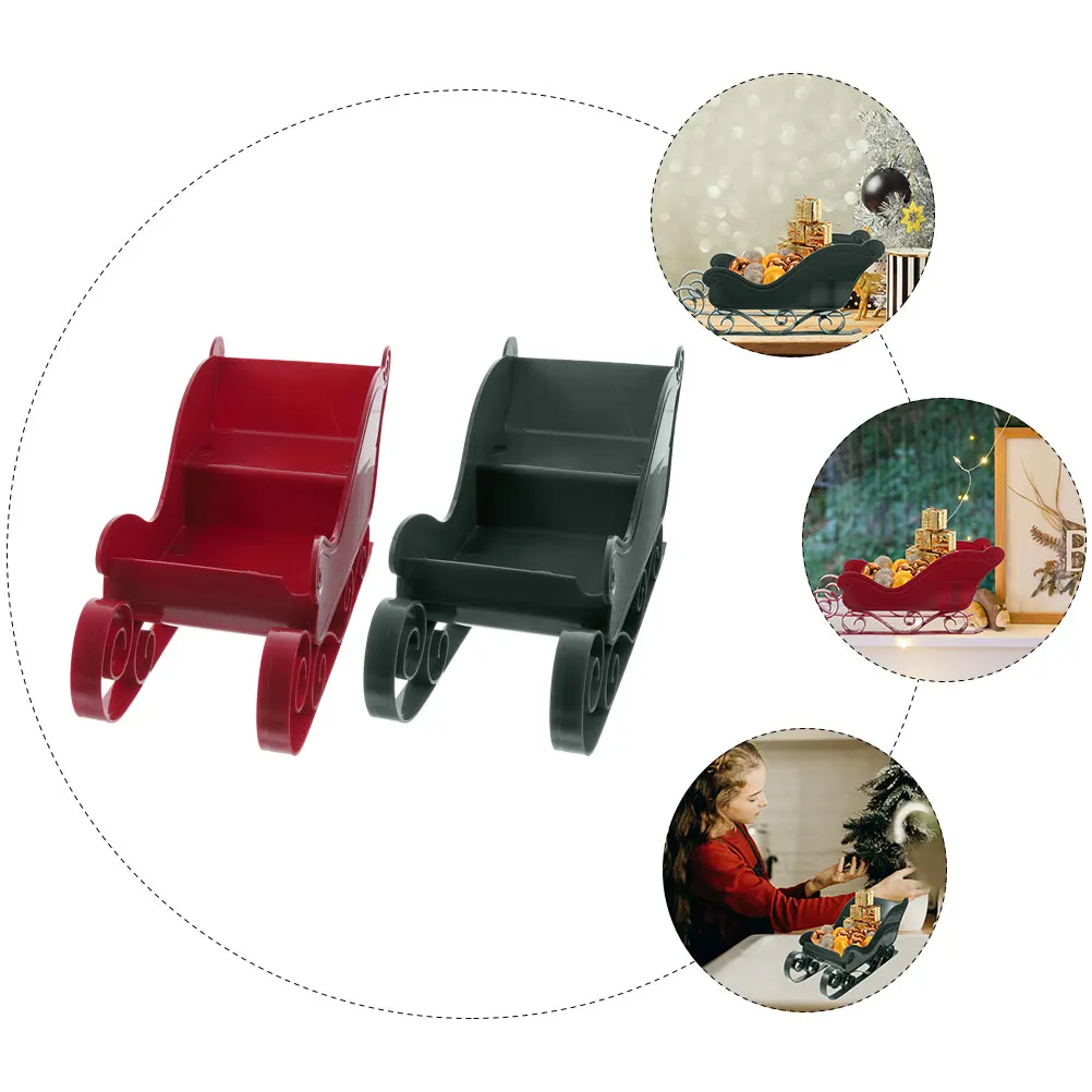 

2pcs Desktop Ornament Christmas Decoration Plastic Xmas Sleigh Party Home Decor Fine Workmanship Lightweight Festival Theme
