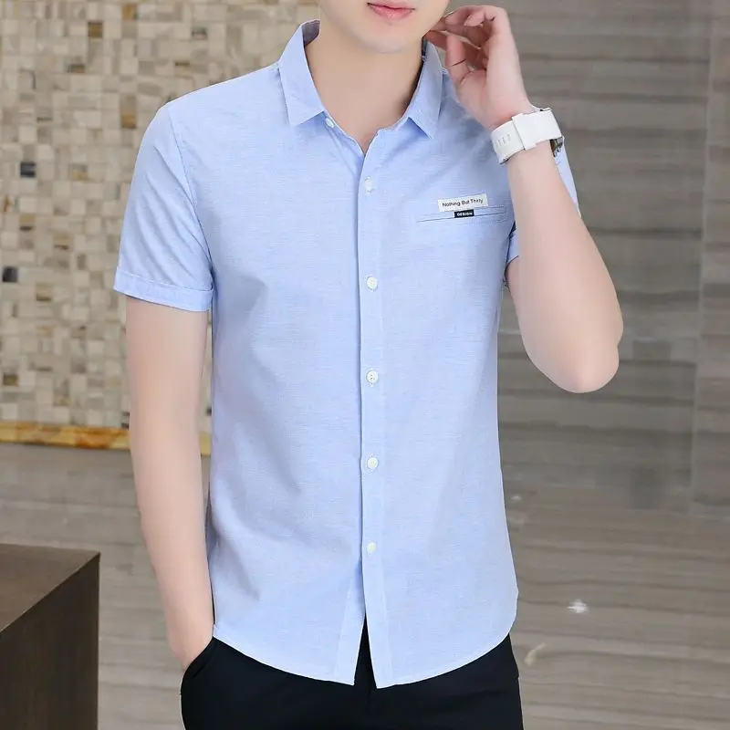 Summer Men's Business Casual Simple Slim Short-sleeved Handsome and Versatile Hot-free Youth Thin Inch Shirts