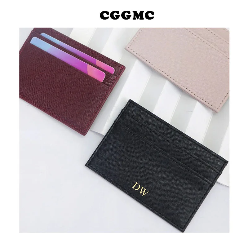 Free Custom Letters Saffiano PU Leather Card Holder Slim RFID Blocking Wallet DIY Initials Credit ID Case Bag Multiple Card Slot