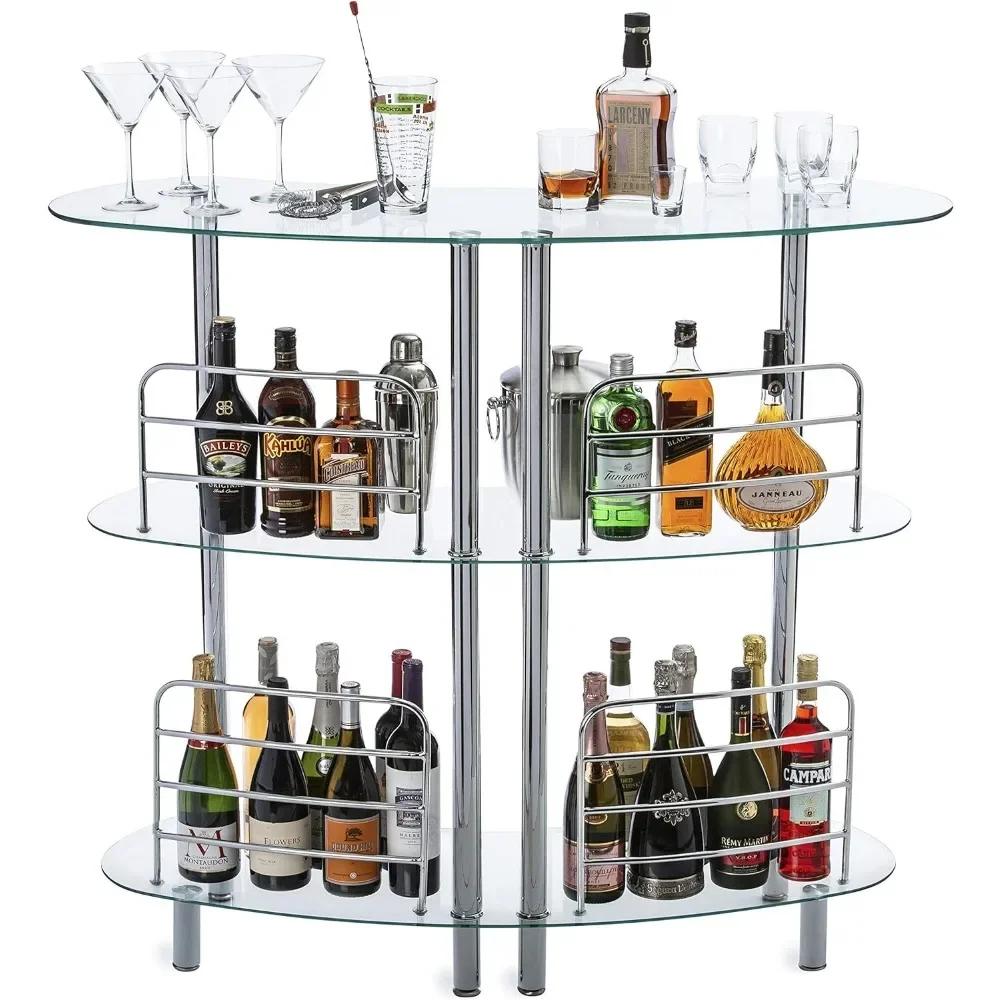 

Bar Table for Home - Contemporary Modern Home Bar Unit, Liquor Bar with 2-Tier Storage Shelves