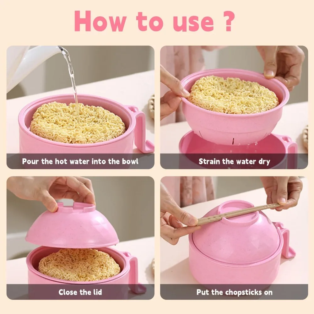 Microwave Ramen Bowl 6-Piece Set Ramen Bowl Set Ramen Noodle Cooker with Lid and Handle Comes with Spoon and Fork for Home view 4
