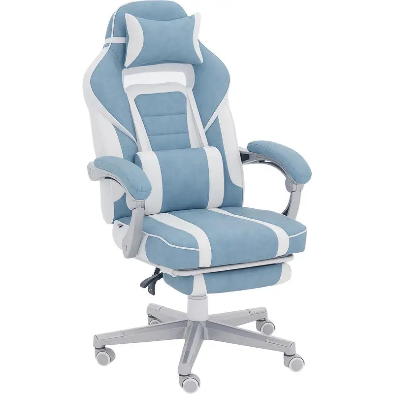 Chaise de jeu, fauteuil de jeu ergonomique avec repose-pieds, hauteur réglable, dossier inclinable, 63x63x123cm, bleu
