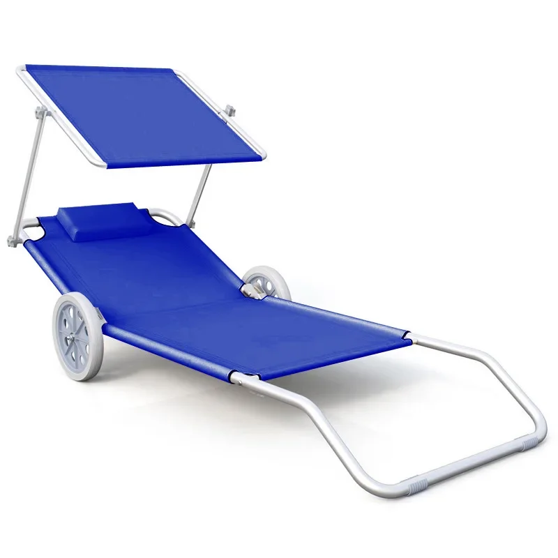 

Folding Simple Modern Wheeled Beach Chair with Sun Shade Recliner