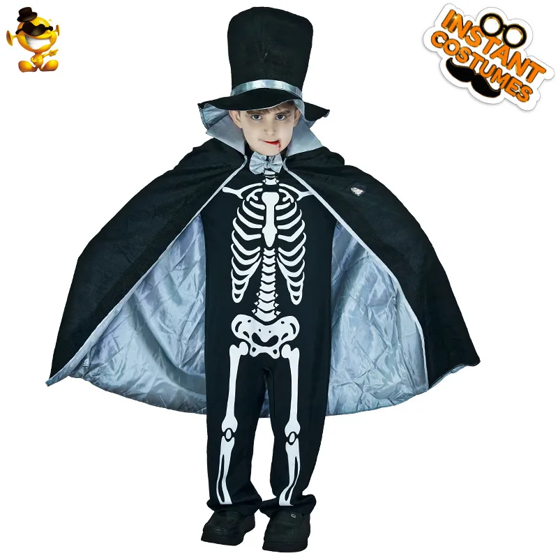 Boys Scary Ghost Bone Costume Party Outfit Stage Performance Costume Cosplay Outfit Role-Playing Halloween Prop