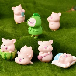 7pcs/set Cartoon Pig Animal Doll Toy Model Statue Figurine Ornament Miniatures