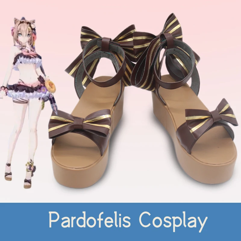 New Honkai Impact 3rd cos Pardofelis Summer Collector prop shoes Cool lovely Brown Ribbon Thick shoes Cosplay