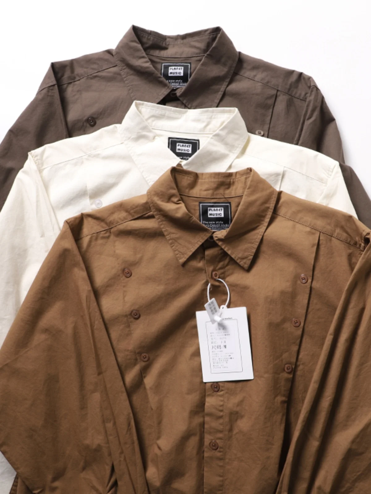 

Japanese Retro Loose Long Sve Cotton irt ex Casual Outerwear Collar Pure Color Youth Trend Autumn Faion