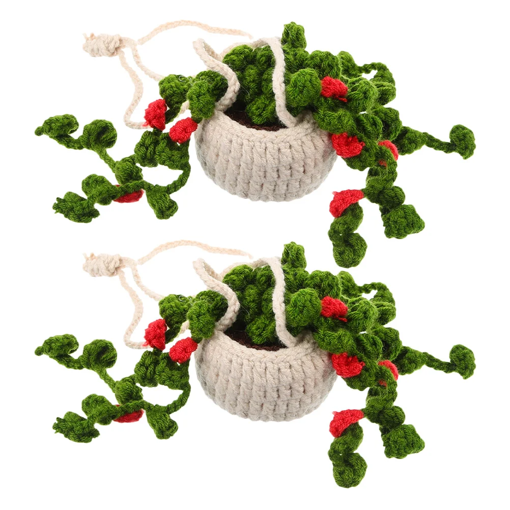 

2pcs Car Hanging Ornament Handmade Crochet Plant Decor For Rear View Mirror Cute Car Accessories Interior Aesthetic Knitted Boho
