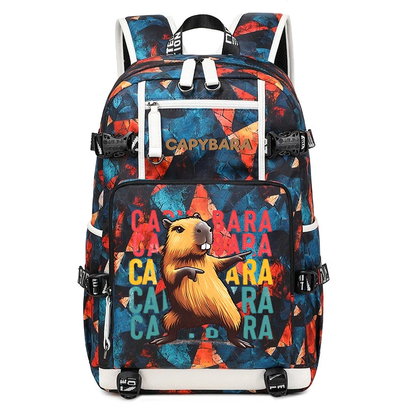 Cute Capybara Pattern School Backpack for Kids Large Travel Rucksack Boys Girls Outdoor Bookbag