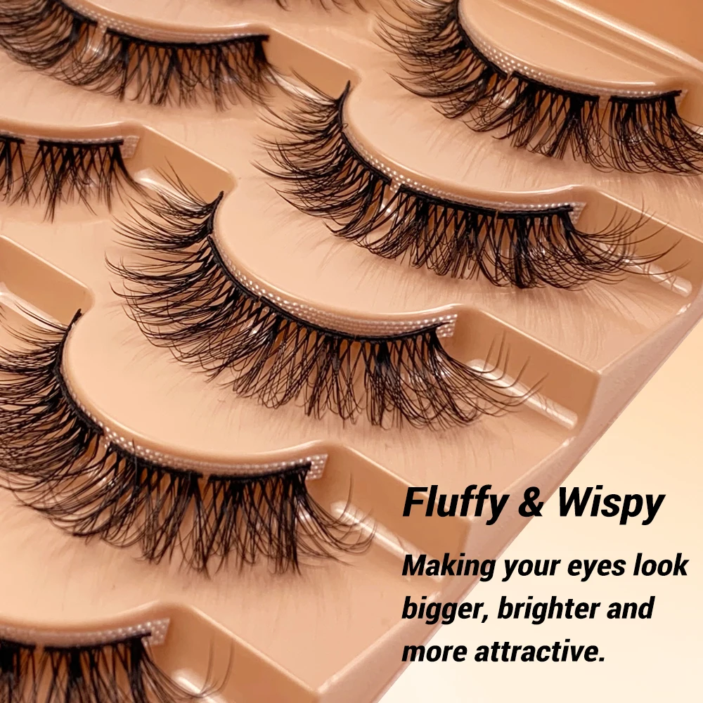 Segmented Full Strip Eyelashes Soft Natural Long Fluffy 7 Pairs False Lash Reusable Wispy Cross Style Mink Volume Make Up Tools