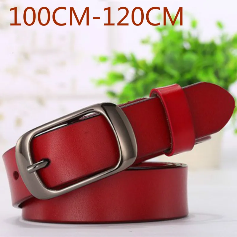 2023 100-120cm Women Genuine Leather Belt Pure Color Black Brown Wine Red Belts Top Quality Jeans Casual All Match Pin Buckle