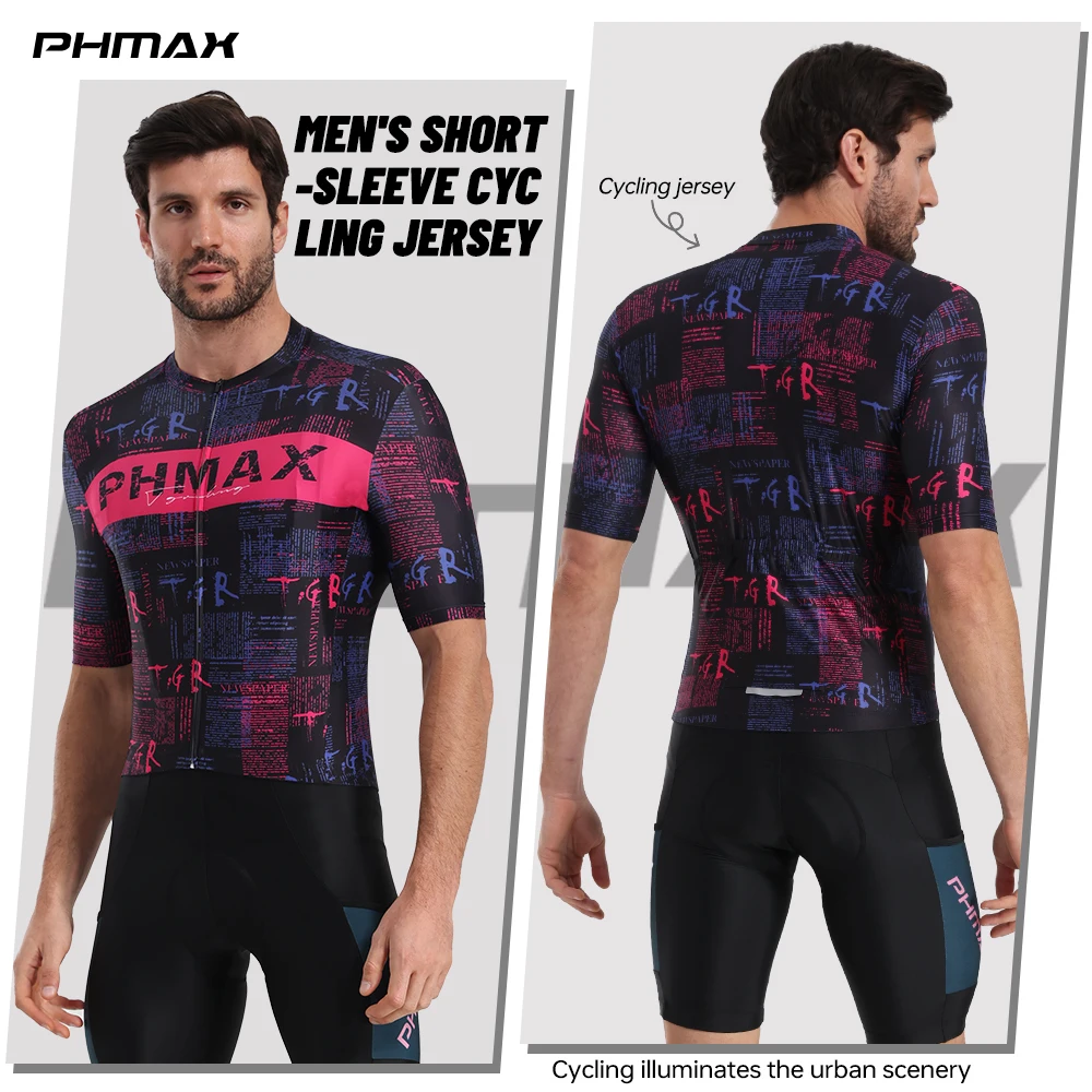 PHMAX Sommer-Radtrikot für Herren, atmungsaktiv, schnell trocknend, kurzärmelig, leicht, MTB-Radtrikot, Pro Slim