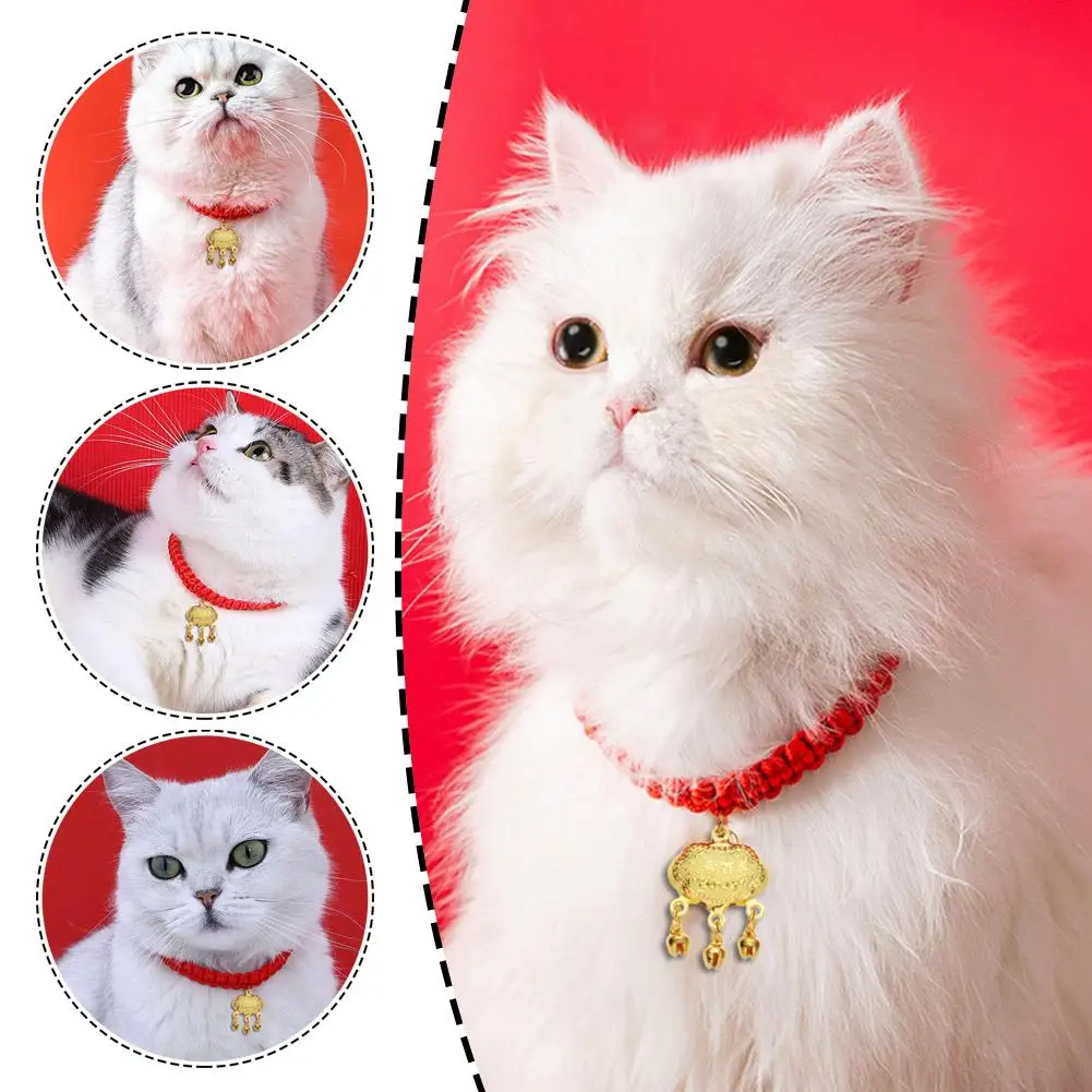 Gargantilla de tejido para mascotas, Collar de bloqueo dorado, joyería para perros, campana, año, gato, Collar festivo, accesorios hechos a mano ajustables para mascotas, V0J9