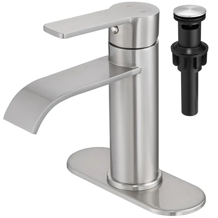 

Смеситель для ванной комнаты Waterfall, матовый никель, однорычажный, на 1 или 3 отверстия, современный, с декоративной накладкой и выдвижным сливом, для раковины/умывальника