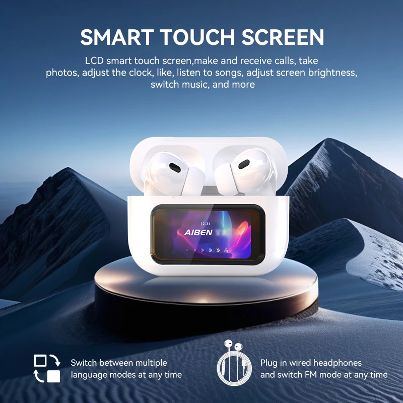 

AIBEN Bluetooth Headset Wireless ANC Long Life Intelligent Touch Screen HIFI High Sound Quality with FM Radio Function