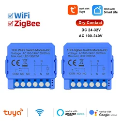 Tuya Dry Contact ZigBee WiFi Smart Switch Module Smart Home DIY Breaker Relay DC 24-32V AC 100-240V Współpracuje z Alexa Google home