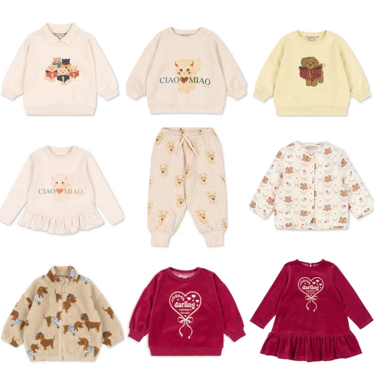 

25AW Toddler Kids Girls Boys Clothes Cute Cartoon Cat Printed Cotton Sweater Pants Clothing Set and Winter Coat Outwear