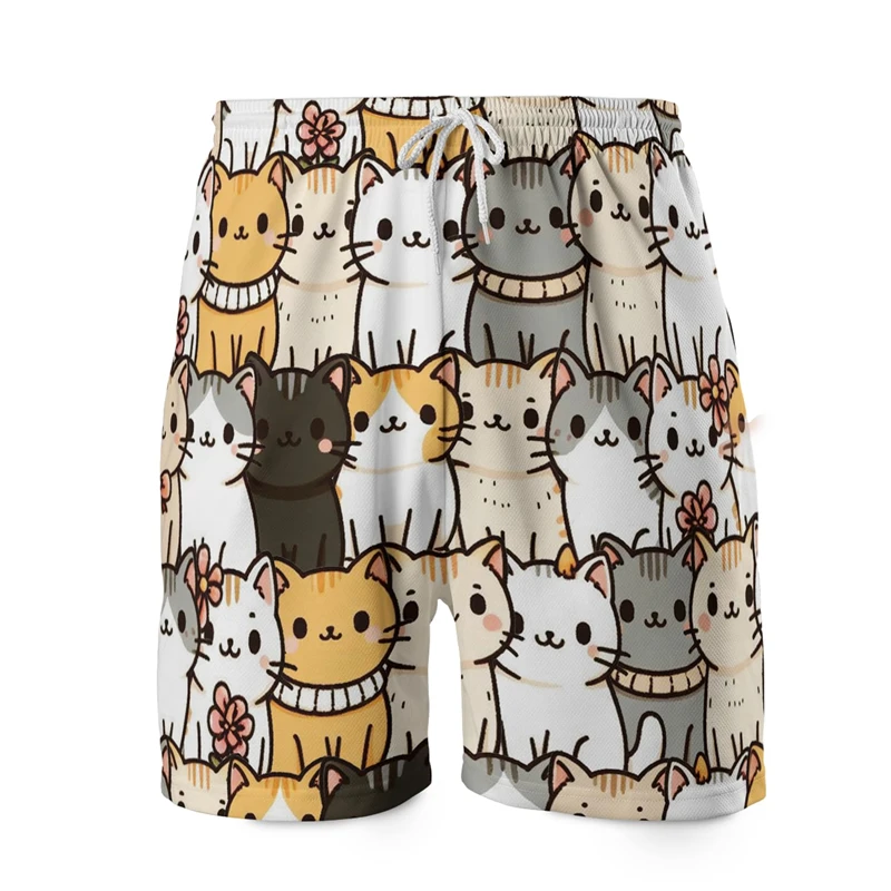 Cartoon Cute Animals Face 3D Print Short Pants For Men Clothes Casual Hawaiian Beach Shorts Animal Elephant Cat Dog Trunks Tops