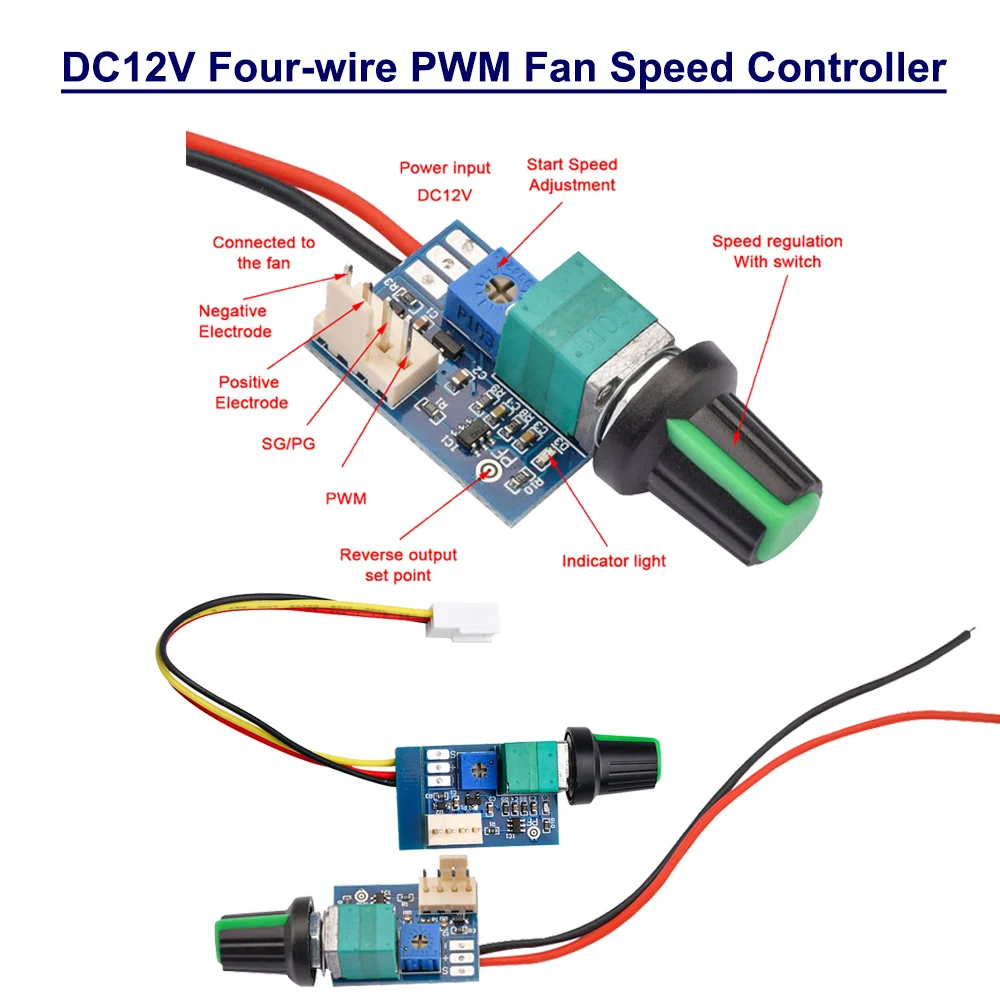 DC 12V Motor Speed Controller PWM Fan Speed Adjustable Switch DC  Manual 4-Wire Fan Speed Control Module for Camper Vent Fan